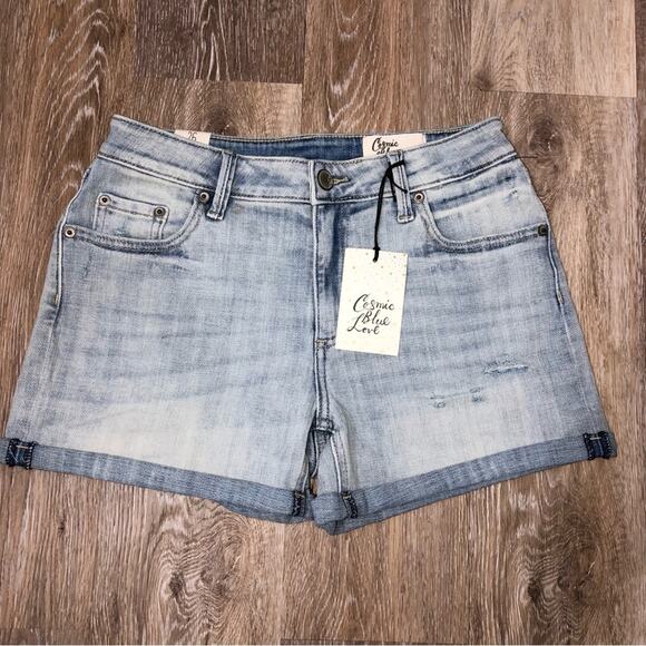 Cosmic Blue Love Denim Rolled Cuff Jean Shorts 26 NWT - Picture 1 of 8
